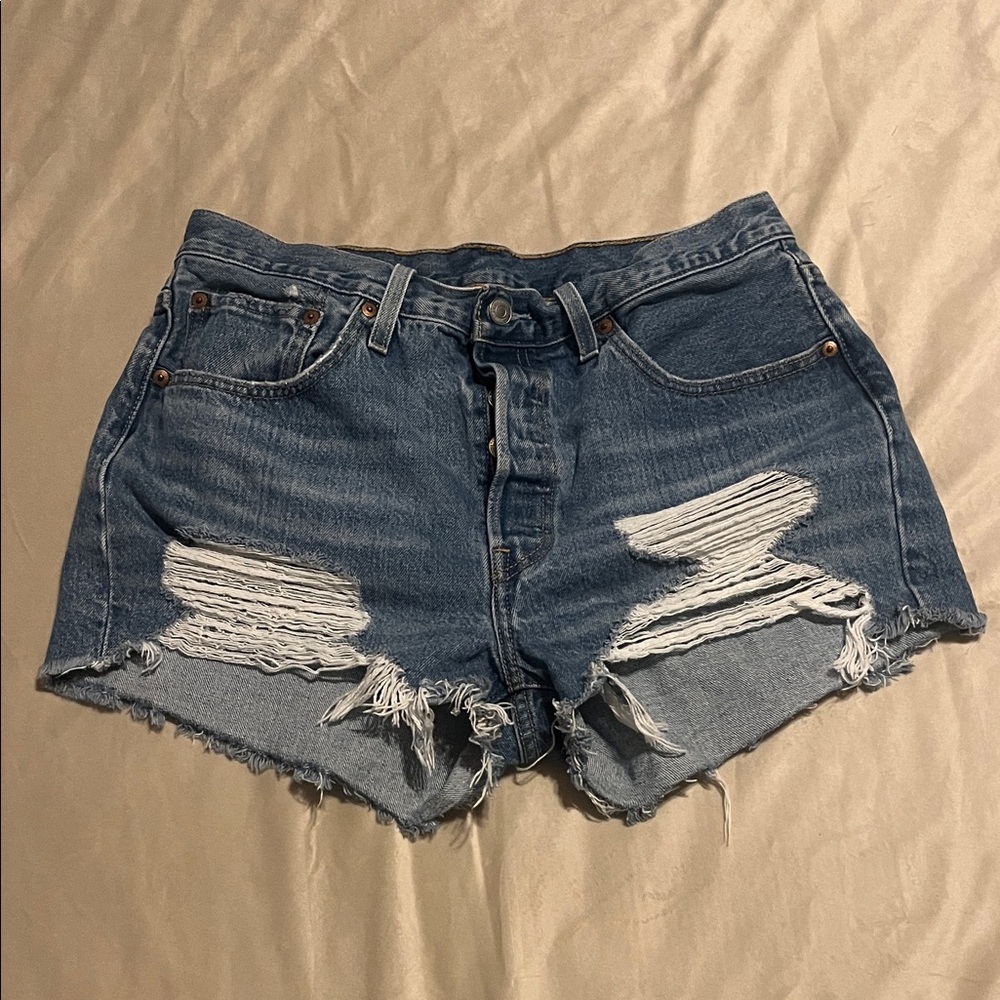 Levi's 501 Blue Distressed Jean Shorts